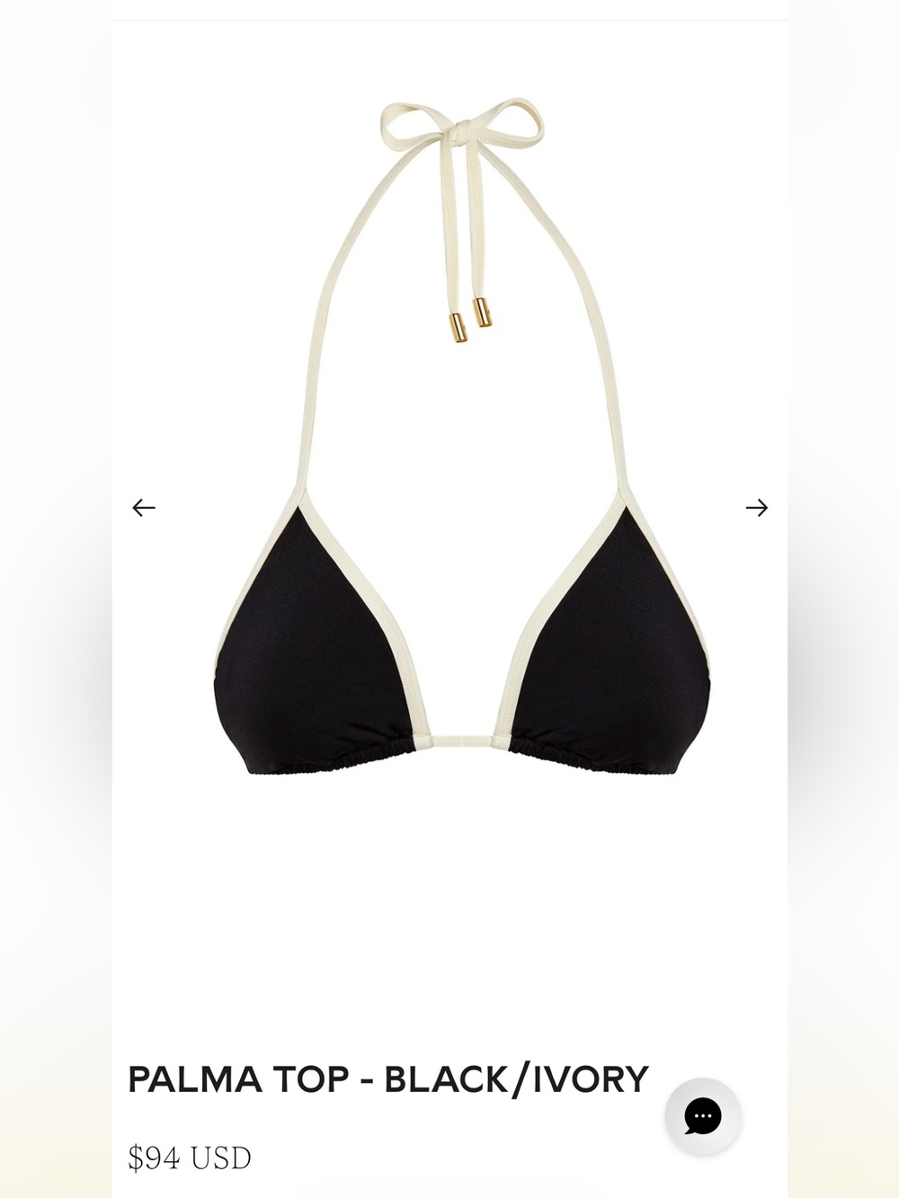 Monday Swimwear Black and Cream Triangle Bikini Top with Gold Accents